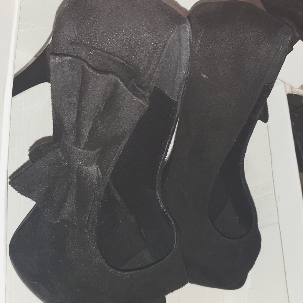Black suede High heels pumps open toe